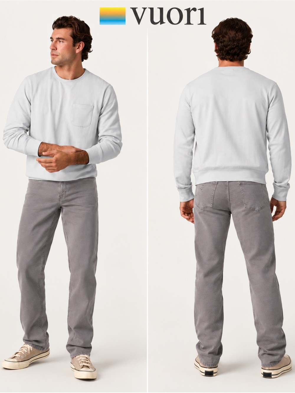 Vuori Benton Stretch Twill Light Gray Straight Jeans. 36x28